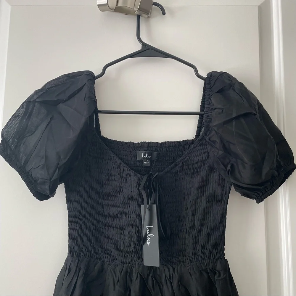 Lulu’s Inspiring Feelings Black Smocked Puff Sleeve Midi Dress Size XS - Picture 5 of 11